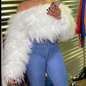 Furry off the shoulder sweater